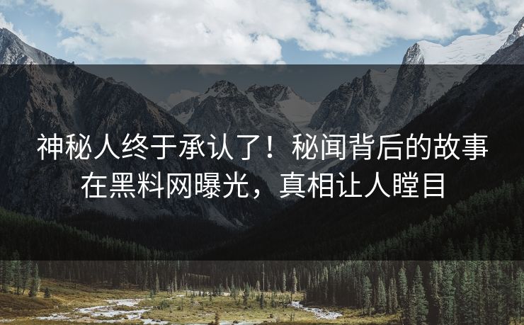 神秘人终于承认了！秘闻背后的故事在黑料网曝光，真相让人瞠目