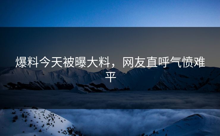 爆料今天被曝大料，网友直呼气愤难平