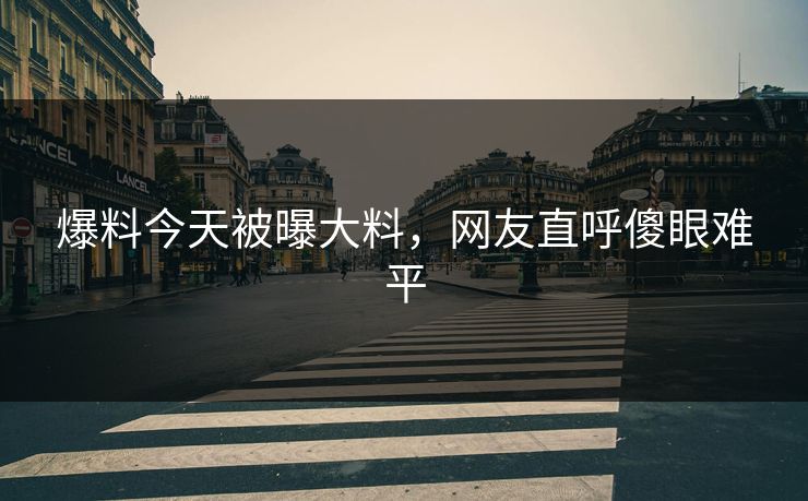 爆料今天被曝大料，网友直呼傻眼难平