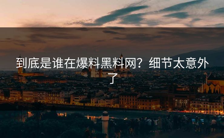 到底是谁在爆料黑料网？细节太意外了