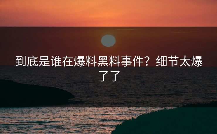 到底是谁在爆料黑料事件？细节太爆了了