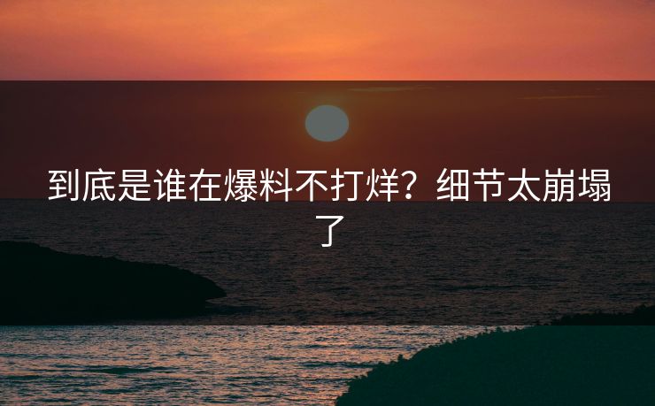 到底是谁在爆料不打烊？细节太崩塌了