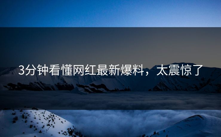 3分钟看懂网红最新爆料，太震惊了
