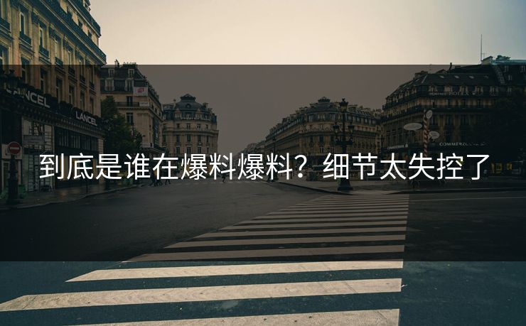 到底是谁在爆料爆料？细节太失控了
