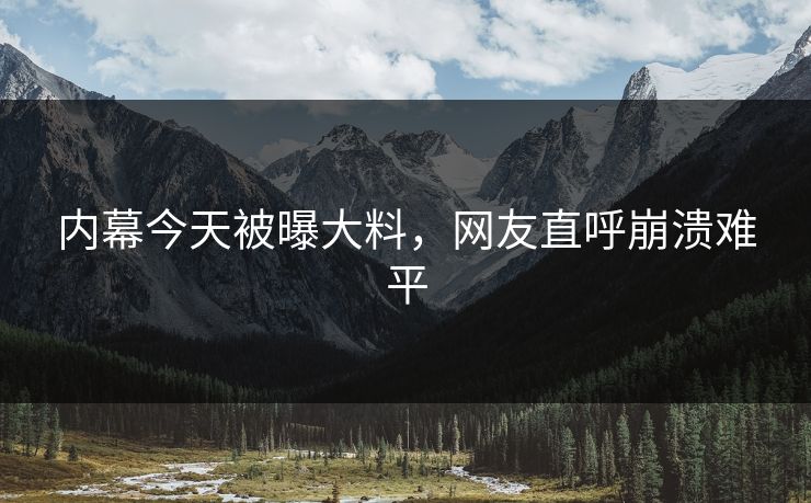 内幕今天被曝大料，网友直呼崩溃难平