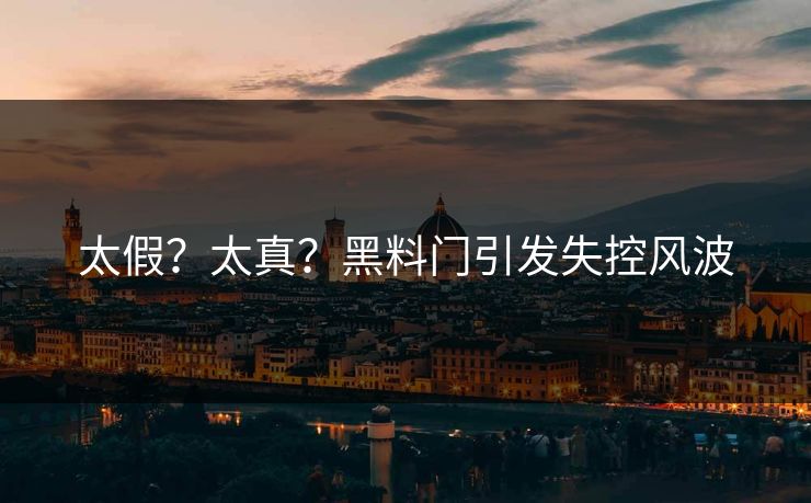 太假？太真？黑料门引发失控风波