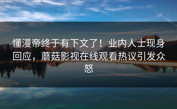 懂漫帝终于有下文了！业内人士现身回应，蘑菇影视在线观看热议引发众怒